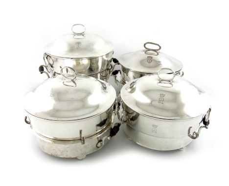 A set of four George III silver tureens with three covers and one old Sheffield plated cover, by Paul Storr, London 1796, cir
