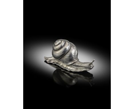 By Fabergι, a silver model of a snail, with work master's mark of Henrik Wigstrom, St. Petersburg, 1908-1917, 91 zolotnik sil