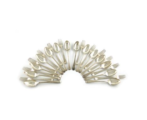 A matched collection of George III and Victorian silver Old English Thread pattern flatware, by Thomas Northcote and George A