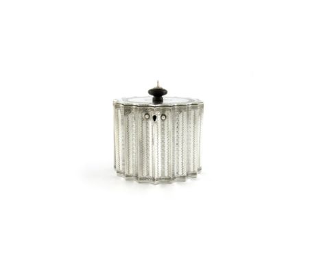 A George III silver tea caddy, by George Smith, London 1781, oval bat-wing form, engraved decoration, the flush hinged cover 