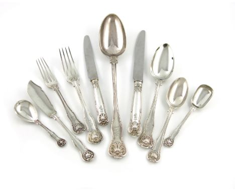 A collection of William IV, Victorian and modern silver King's Husk pattern flatware, the terminals with crests, comprising f