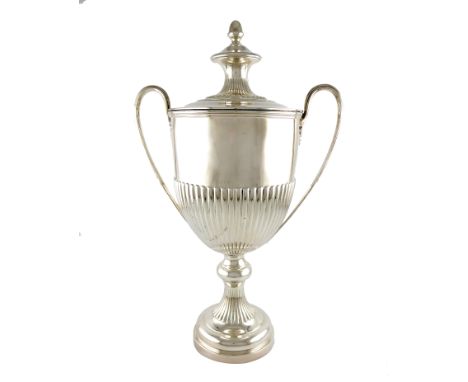 An Edwardian silver two-handled trophy cup and cover, by Mappin and Webb, Sheffield 1903, urn shaped bowl, part-fluted decora