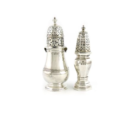 A Britannia standard silver sugar caster, by A and F Parsons, (Tessiers), London 1936, in the Queen Anne manner, octagonal ba