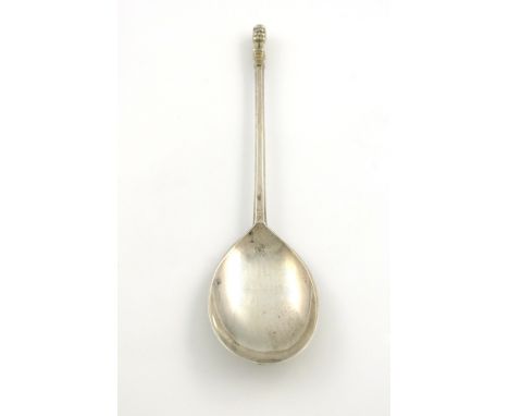 A Charles I West-Country silver Lion Sejant spoon, by Jasper Redcliffe I, Exeter, circa 1647, the reverse of the re-hammered 