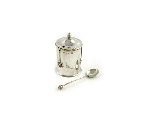 An Arts & Crafts silver jam pot, designed by A. E. Jones for G Payne & Son, Birmingham 1910, plain circular form, with spot-h