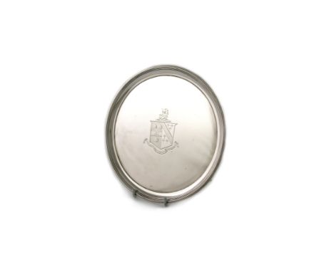 A George III silver salver, by Crouch and Hannam, London 1798, circular form, the centre engraved with an armorial shield, re