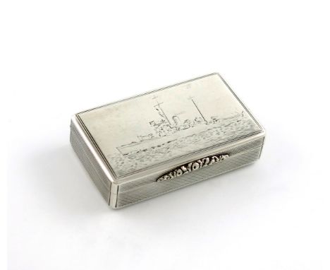 A silver naval presentation snuff box, by Asprey and Co,. Ltd., London 1940, rectangular form, engine-turned sides and base, 