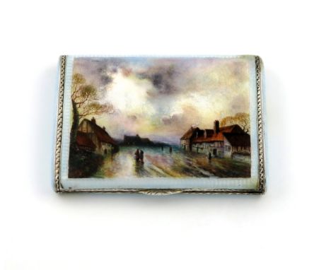 A continental silver and enamel cigarette case, with import marks for London 1928, importer's mark of George Stockwell, recta