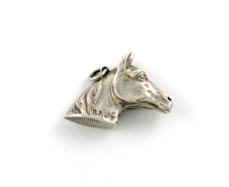 A Victorian novelty silver vesta case, by HBS, Birmingham 1884, modelled as a horse's head, hinged base with a ring attachmen