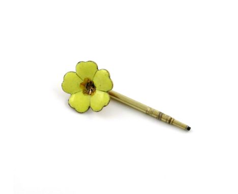 A Victorian novelty gold and enamel pencil, probably by S. Mordan, modelled as a primrose flower, length 5.5cm.