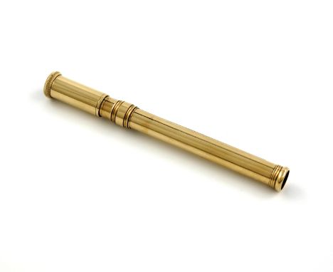 A late-Victorian gold pencil with a pencil sharpener, by S. Mordan and Co, marked with the 10 carat arrow, and marked Patent,