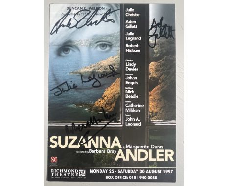 Julie Christie, Aden Gillett, Julie LeGrand and Robert Hickson Suzanna Andler Cast signed theatre leaflet. Good condition. Al