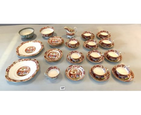 Unmarked 37 piece oriental pattern tea service comprising 11 cups, 11 saucers, 11 side plates, 2 sandwich plates, sugar bowl 