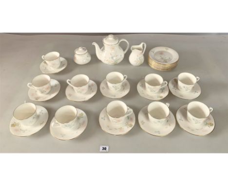 35 piece Royal Doulton 'Flirtation' tea set comprising 11 cups, 11 saucers, 10 side plates, teapot, milk jug and lidded sugar