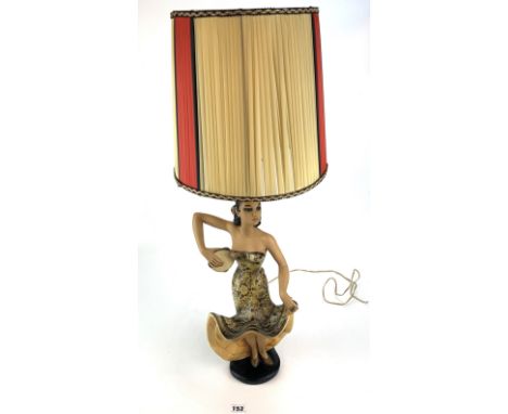 Spanish lady lamp with red/white silk shade, total height 31". Reg. No. 902919