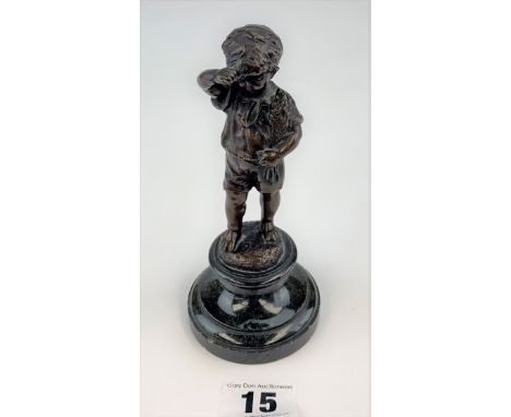 Bronze figure of boy on marble pedestal, 5.75" high