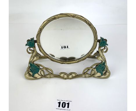 Art Nouveau style metal framed vanity swing mirror 6" high x 7" wide