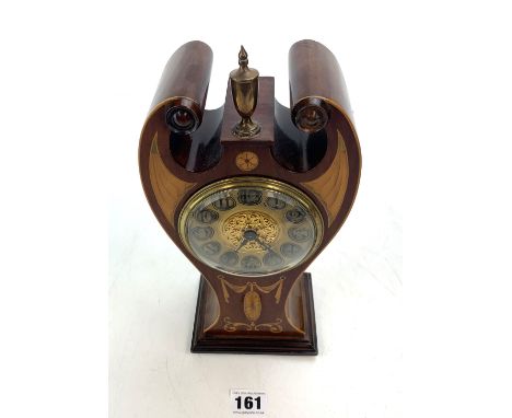 Inlaid brass faced Art Nouveau style mantle clock, 11" high