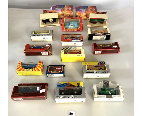 15 assorted boxed vehicles inc. Matchbox, Solido, Lledo, Maisto, Corgi etc