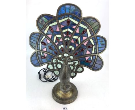 Tiffany style peacock lamp 21" high