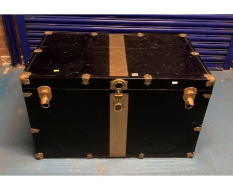 Metal and brass bound trunk, 40" w x 23"d x 25"h