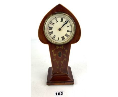 Inlaid Art Nouveau style mantle clock, with key. 10.5" high