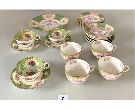 17 piece peacock design Minton tea set comprising 4 cups, 6 saucers, 6 side plates &amp; sandwich plate and 3 Royal Grafton '