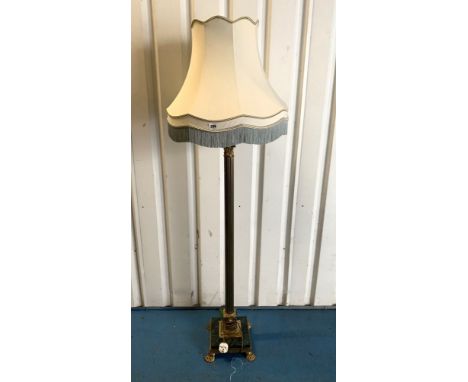 Brass standard lamp with marble base, 72" high