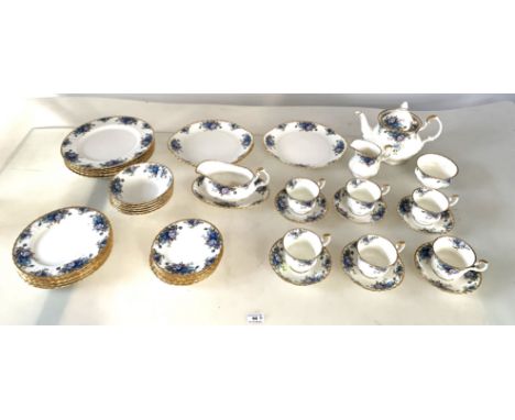 44 piece Royal Albert 'Moonlight Rose' tea &amp; dinner set comprising 6 dinner plates, 6 medium plates, 6 side plates, 6 bow