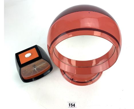 Retro style pink swivel cosmetic mirror on separate base 12" high and Rhythm alarm clock