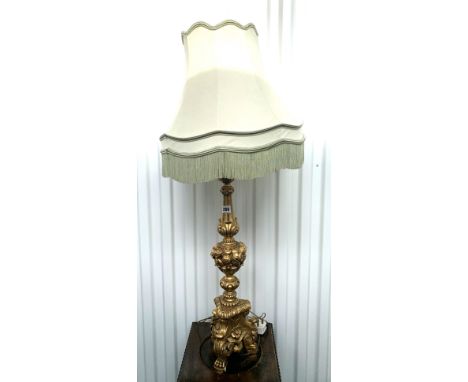 Gilt base table lamp with shade, 40" high