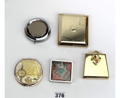 5 vintage compacts/mirrors including The Marie, Japanese, and 3 unnamed