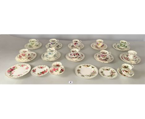 48 piece Royal Albert 'Months of the Year' tea set comprising 12 cups, 12 saucers, 12 tea plates, 12 side plates