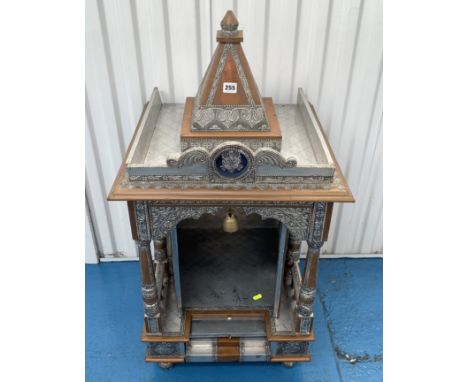 Indian Hindu temple made of metal, copper and wood with brass bell, 18"w x 20"d x 38"h