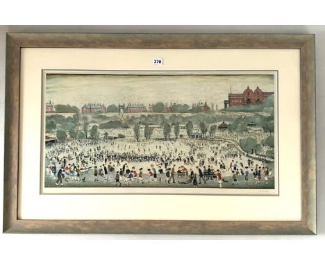 Large print of skating and industrial scene, Peel Park 1944 signed in pencil by L.S.Lowry, with blind stamp Fine Arts Trade G