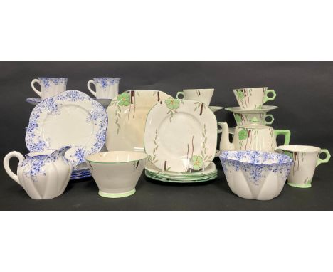 A Shelley Dainty Blue pattern tea service for six, comprising cups, sugar bowl, cream jug, side plates, etc; a Wellington Chi
