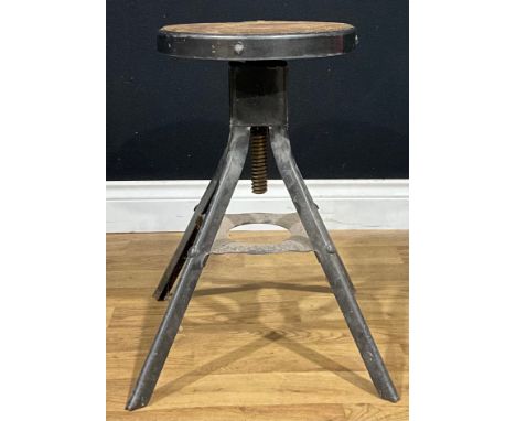 Industrial Salvage - a mid-20th century height-adjustable factory machinist’s or workshop stool, label to underside M.A.P. 5R