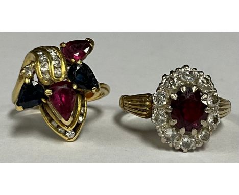A gold, ruby and diamond ring, marks rubbed; another (2)