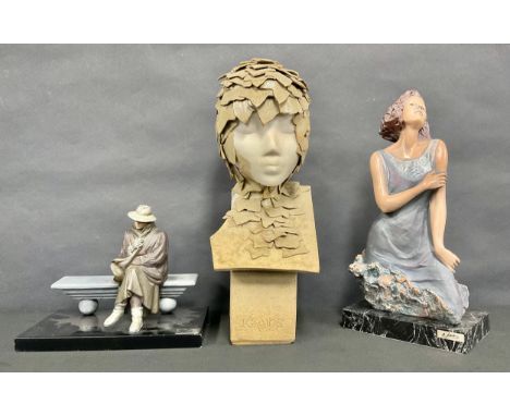 A contemporary cast resin figure, of a young woman, after Andre Paor, signed in the maquette, rectangular marble base, 37cm h