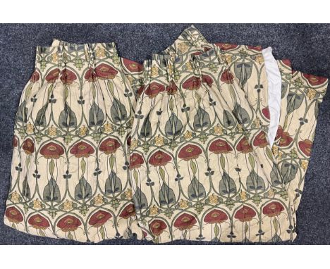 A large pair of Arts &amp; Crafts curtains, in the style of Charles Rennie MacIntosh, 332cm wide, 203cm long