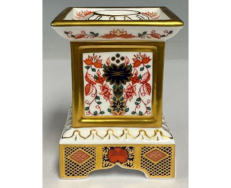 A Royal Crown Derby 1128 Imari square candle stick, 9.7cm high, fisrt quality, printed marks.