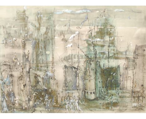 Pictures &amp; Prints - Daniel Louradour (1930-2007), Carnival in Venice, France, mixed media lithograph, 54cm x 71.5cm