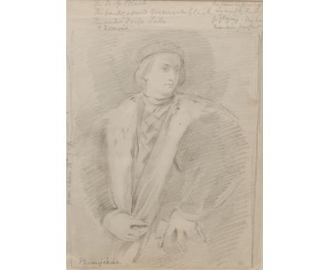 George Richmond (1809-1896), afterStudy after a Portrait by Parmigianino monogrammed, label to verso, pencil sketch on paper,