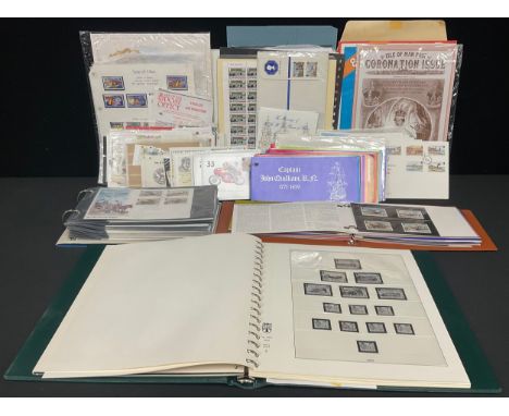 Stamps - box of Isle of Man presentation packs, First Day Covers, printed album, etc