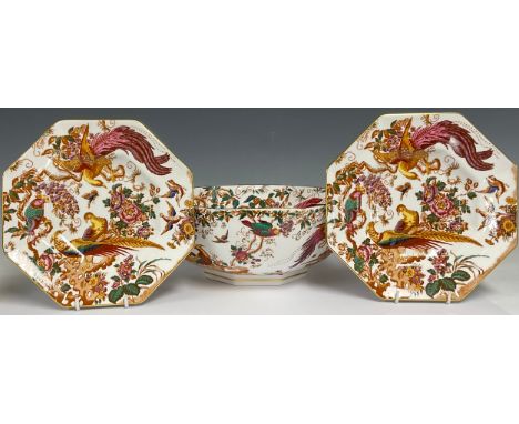 A large Royal Crown Derby Olde Avesbury octagonal bowl, 27.5cm wide, printed marks in red, date code for 1980, first quality;
