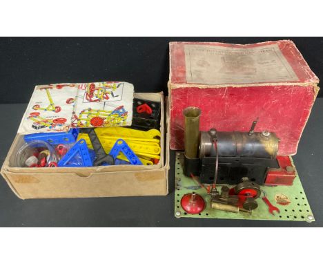 A Bowman New Power plus stationary steam engine, boxed;  Meccano plastic construction set etc