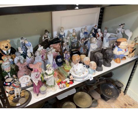 Collection of various figures including Nao, Lladro, Franklin, Doulton Golfer character jug, etc.