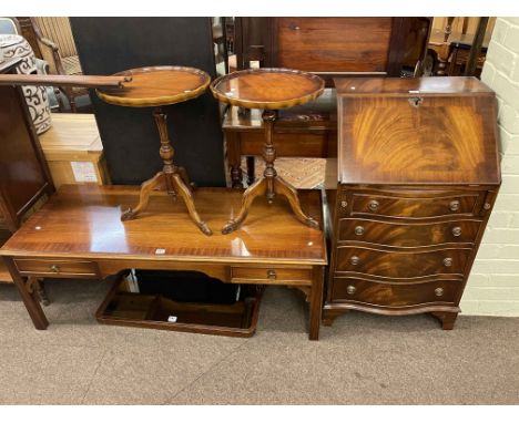 Bevan & Funnell mahogany four drawer serpentine front bureau, 94cm by 53cm by 42cm, Bevan & Funnell mahogany rectangular two 