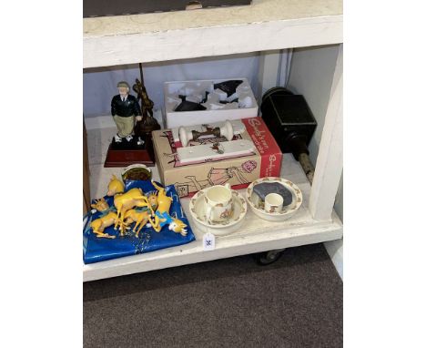 Coach lamp, four piece Doulton Bunnykins, Babycham deer, lamp, etc.