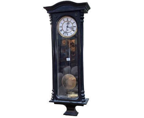 Victorian ebonised single weight Vienna style wall clock, 98cm.